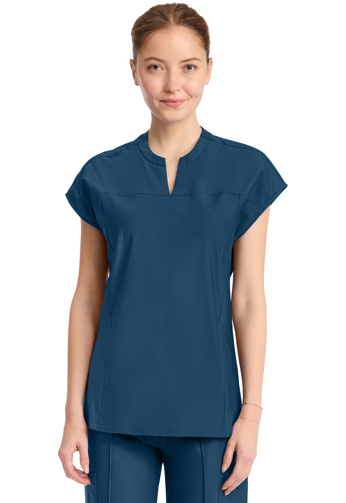Kinetic IN811A Women's 2-Pocket Henley Tunic Top Caribbean Blue
