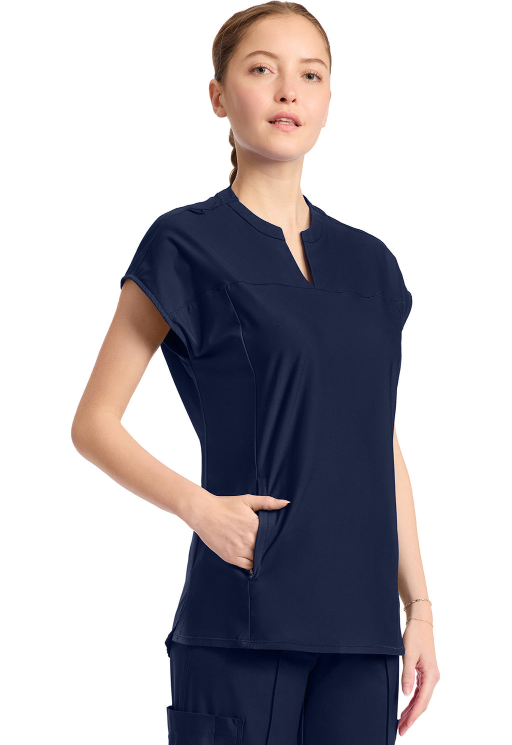 Kinetic IN811A Women's 2-Pocket Henley Tunic Top Navy