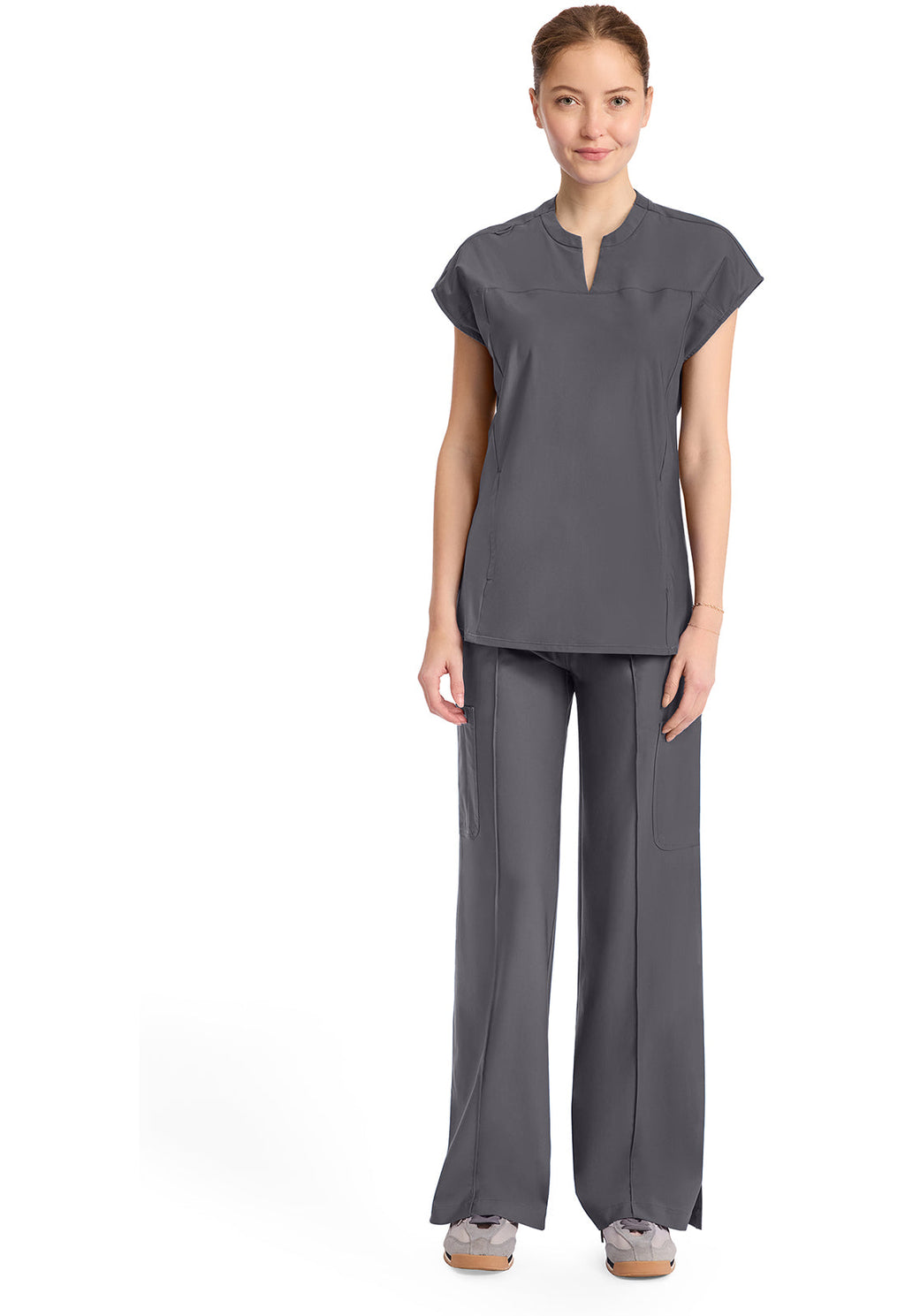 Kinetic IN811A Women's 2-Pocket Henley Tunic Top Pewter