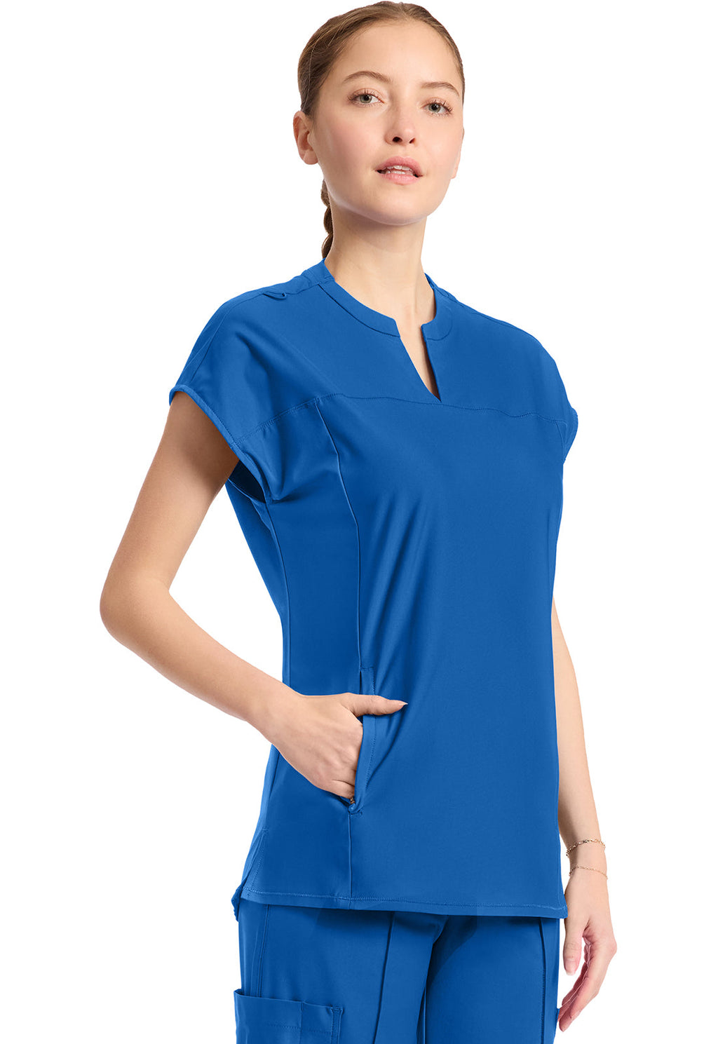 Kinetic IN811A Women's 2-Pocket Henley Tunic Top Royal