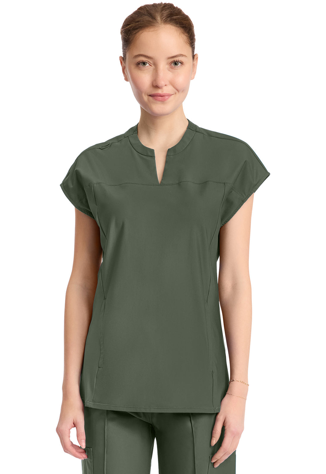 Kinetic IN811A Women's 2-Pocket Henley Tunic Top Sap Green
