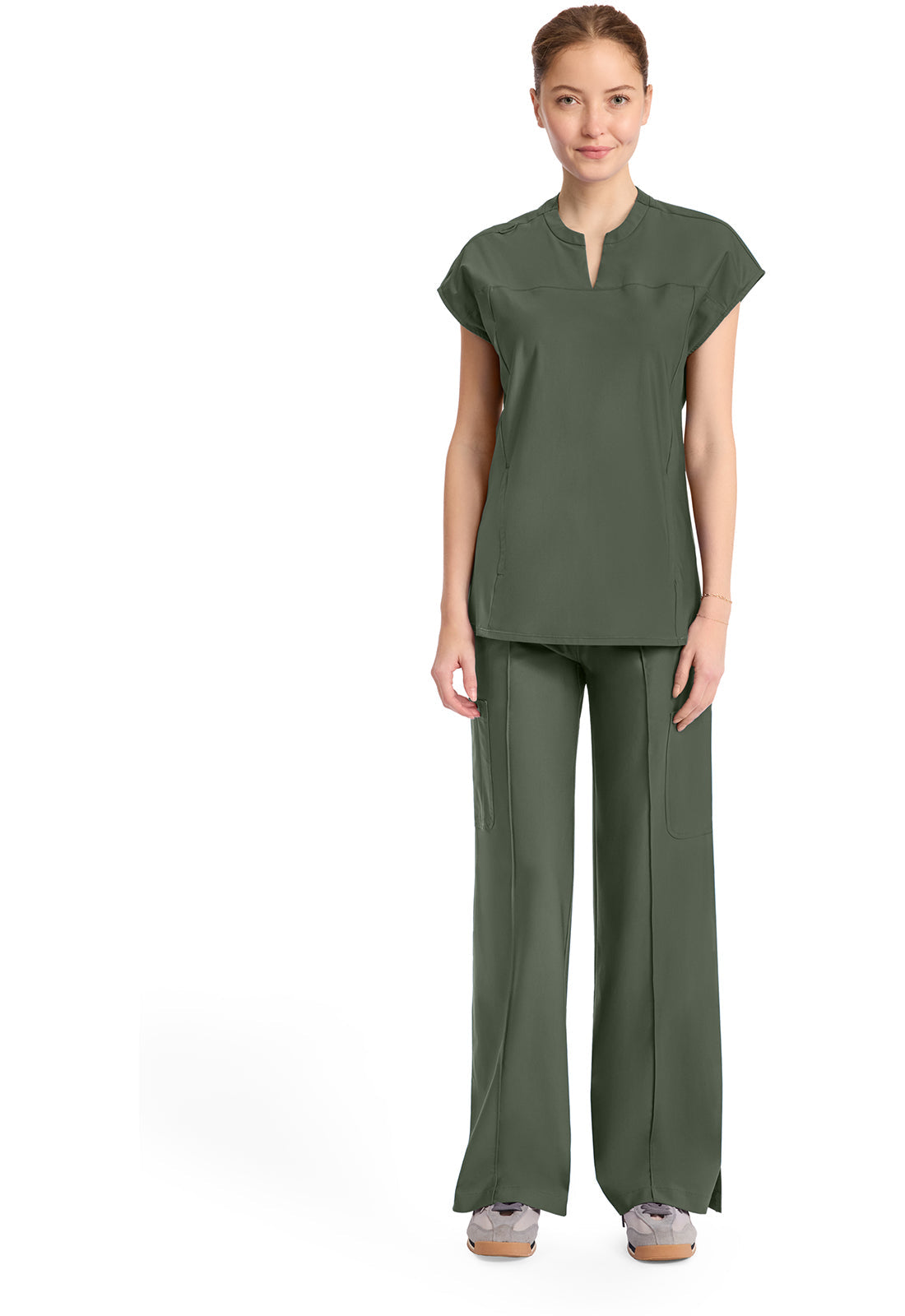 Kinetic IN811A Women's 2-Pocket Henley Tunic Top Sap Green