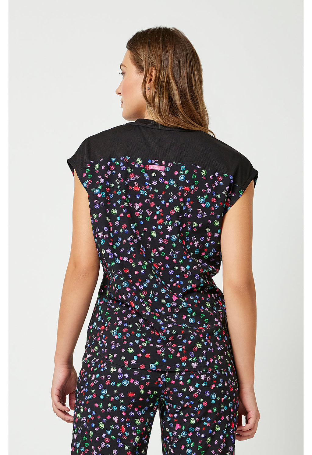 Amp MC00015 Women's Printed Dolman Scrub Top Sparkling Jewels