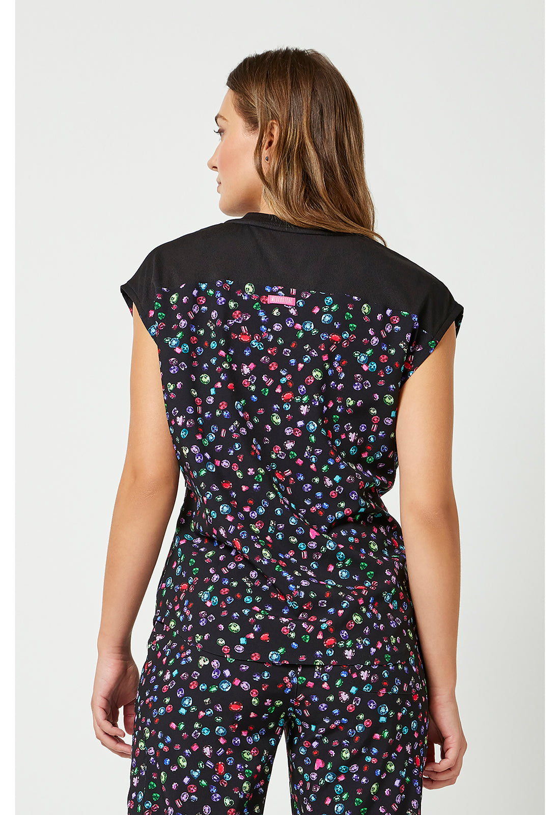 Amp MC00015 Women's Printed Dolman Scrub Top Sparkling Jewels