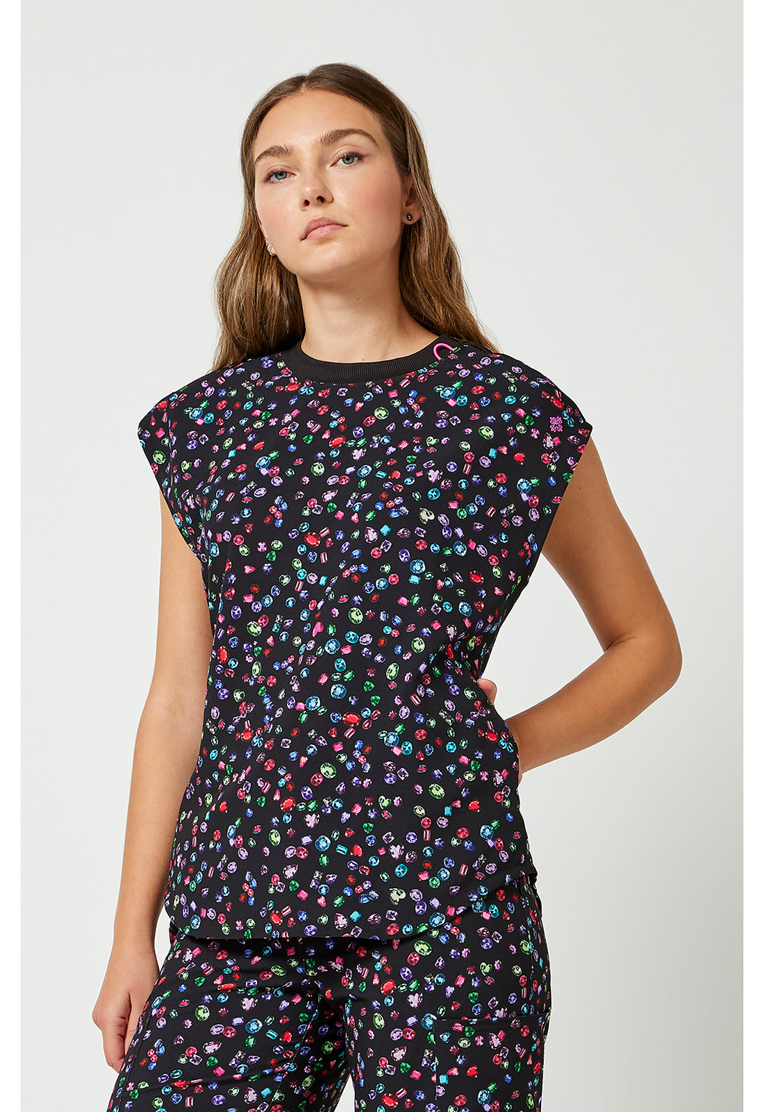 Amp MC00015 Women's Printed Dolman Scrub Top Sparkling Jewels