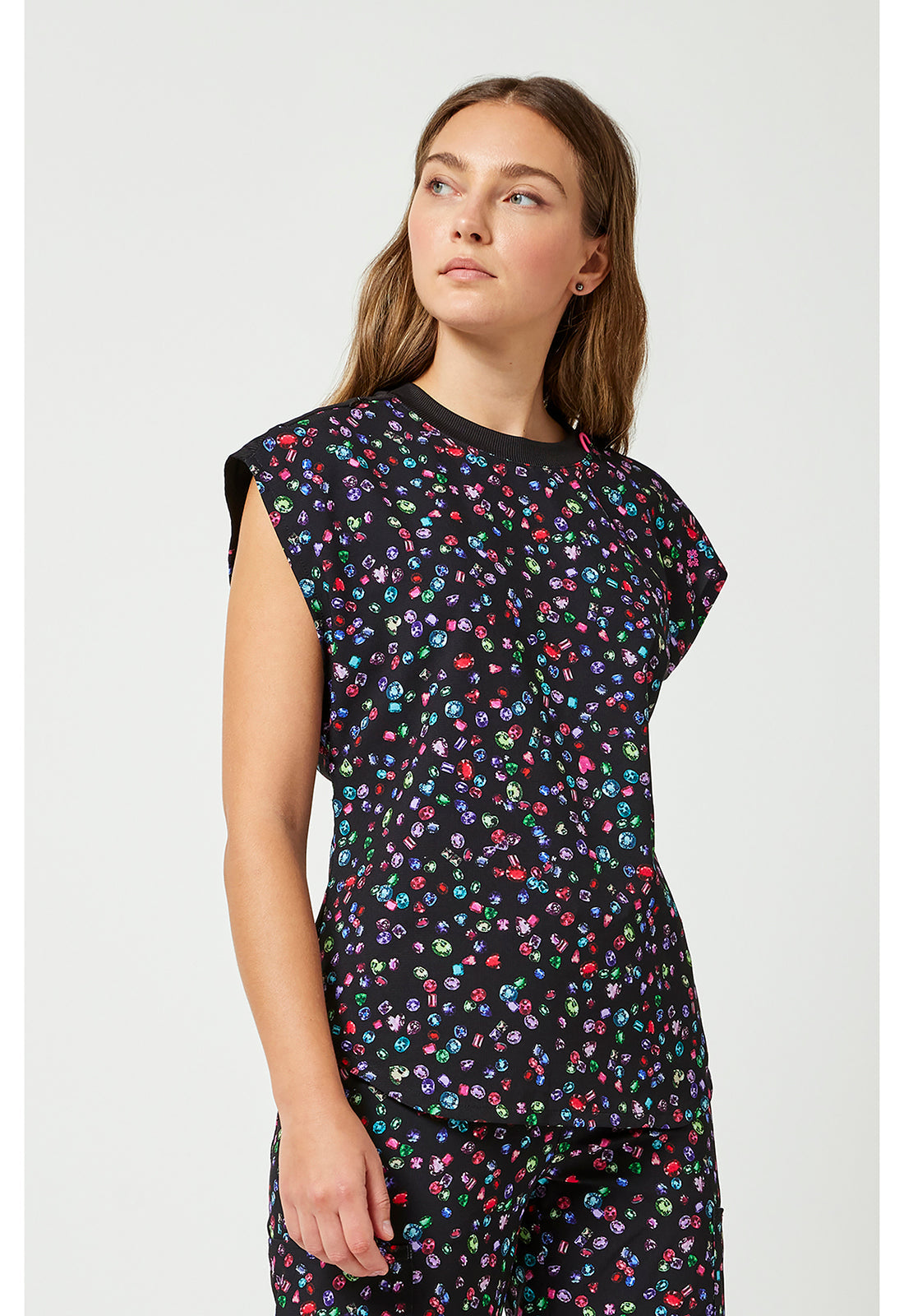Amp MC00015 Women's Printed Dolman Scrub Top Sparkling Jewels