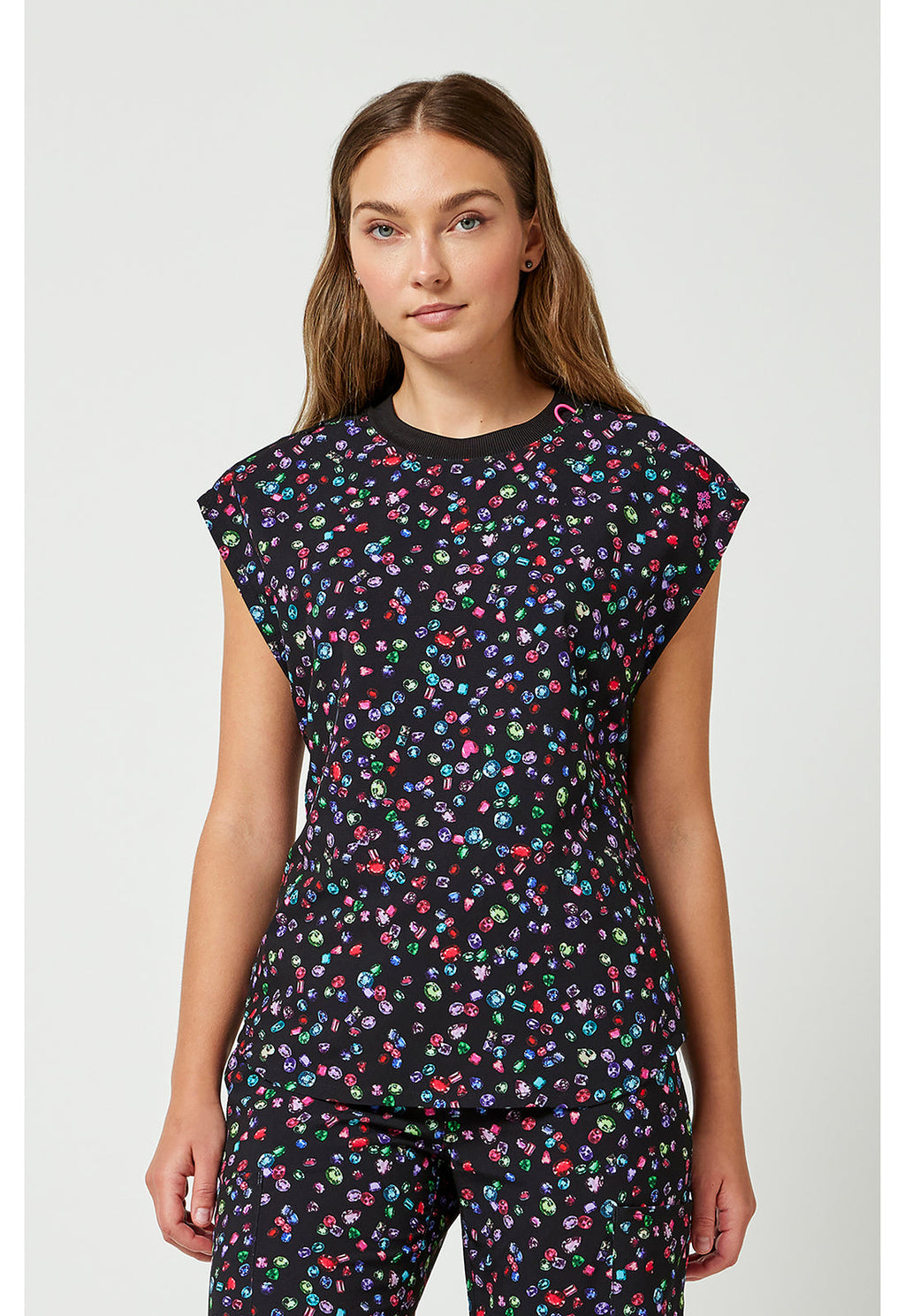 Amp MC00015 Women's Printed Dolman Scrub Top Sparkling Jewels