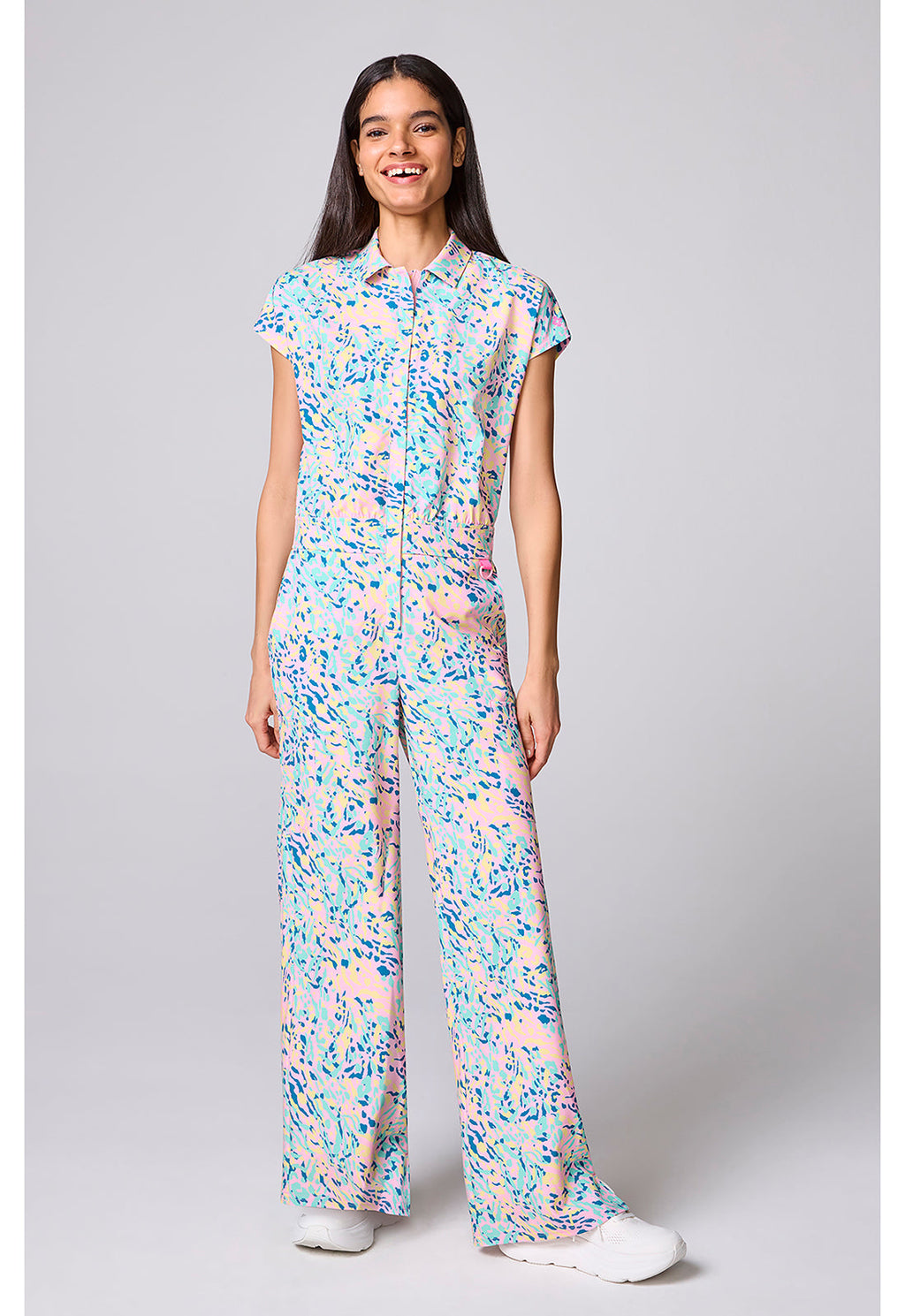 AMP MC00019 Printed Dolman Wide Leg Jumpsuit Tutti Fruitti Tiger