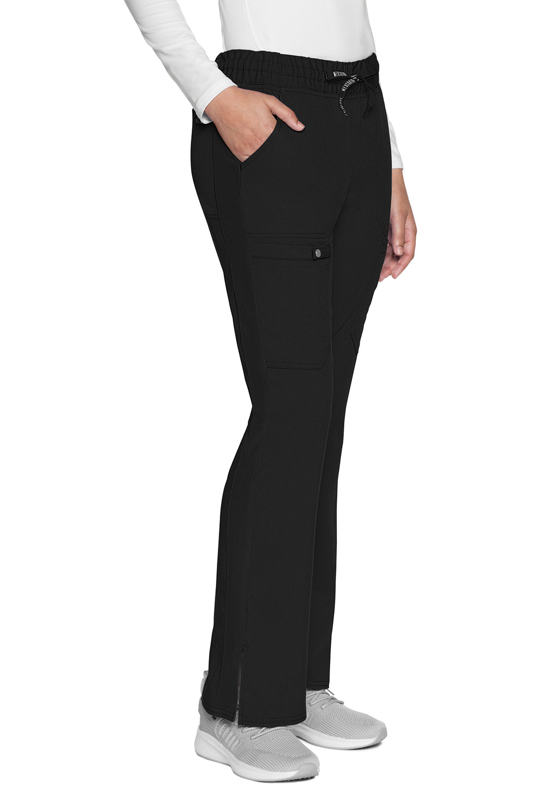 Touch MC007 Natural Rise Drawstring Flare Leg Pants Black Model Image Left Side | Med Couture