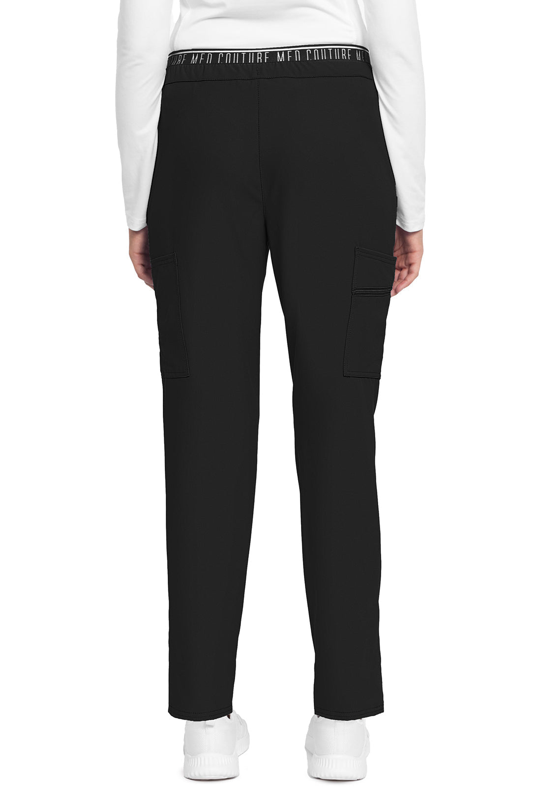 Insight MC009 Mid Rise Pull-on Tapered Leg Ankle Pants Black Model Image Back | Med Couture