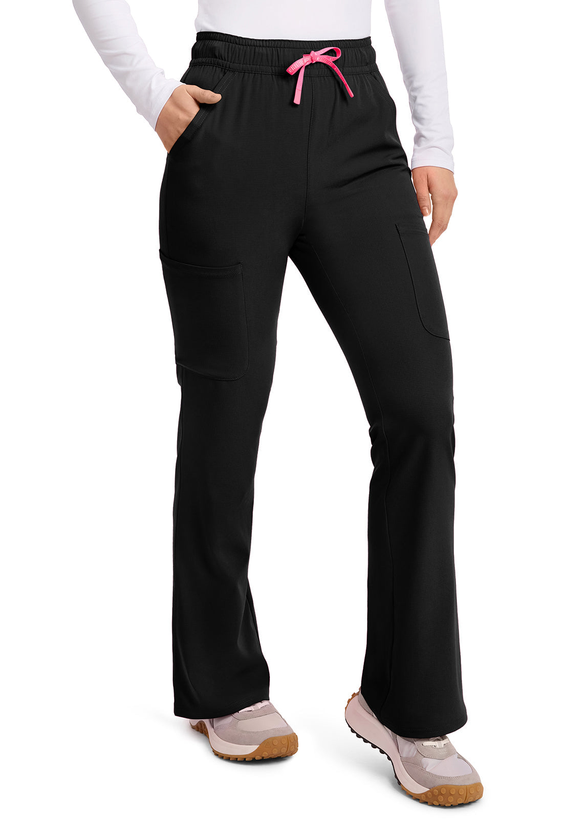 Amp MC104 Women's High Rise 4-Pocket Flare Scrub Pants Black