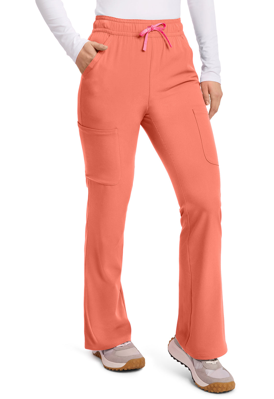 Amp MC104 Women's High Rise 4-Pocket Flare Scrub Pants Coral Fusion