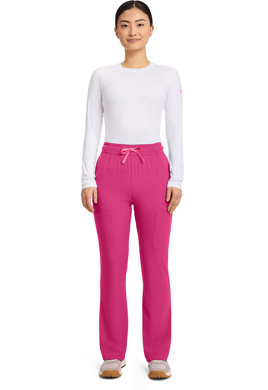 Amp MC104 Women's High Rise 4-Pocket Flare Scrub Pants Pink Power