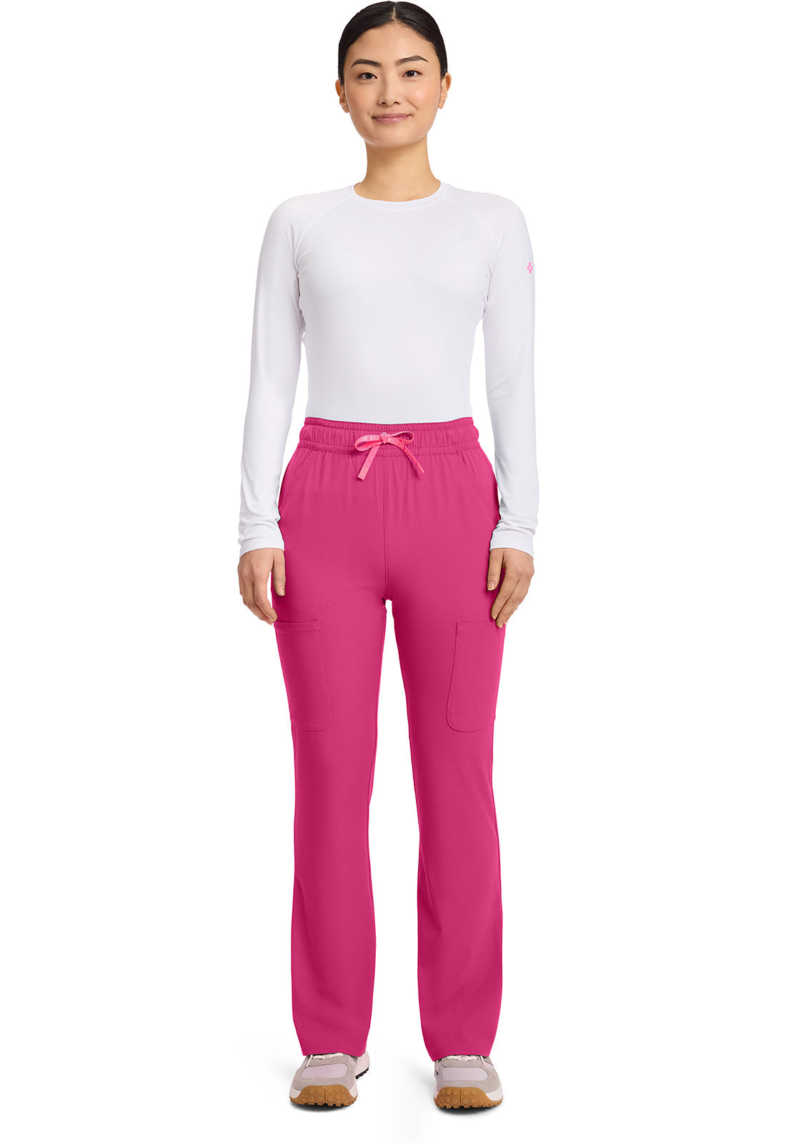 Amp MC104 Women's High Rise 4-Pocket Flare Scrub Pants Pink Power