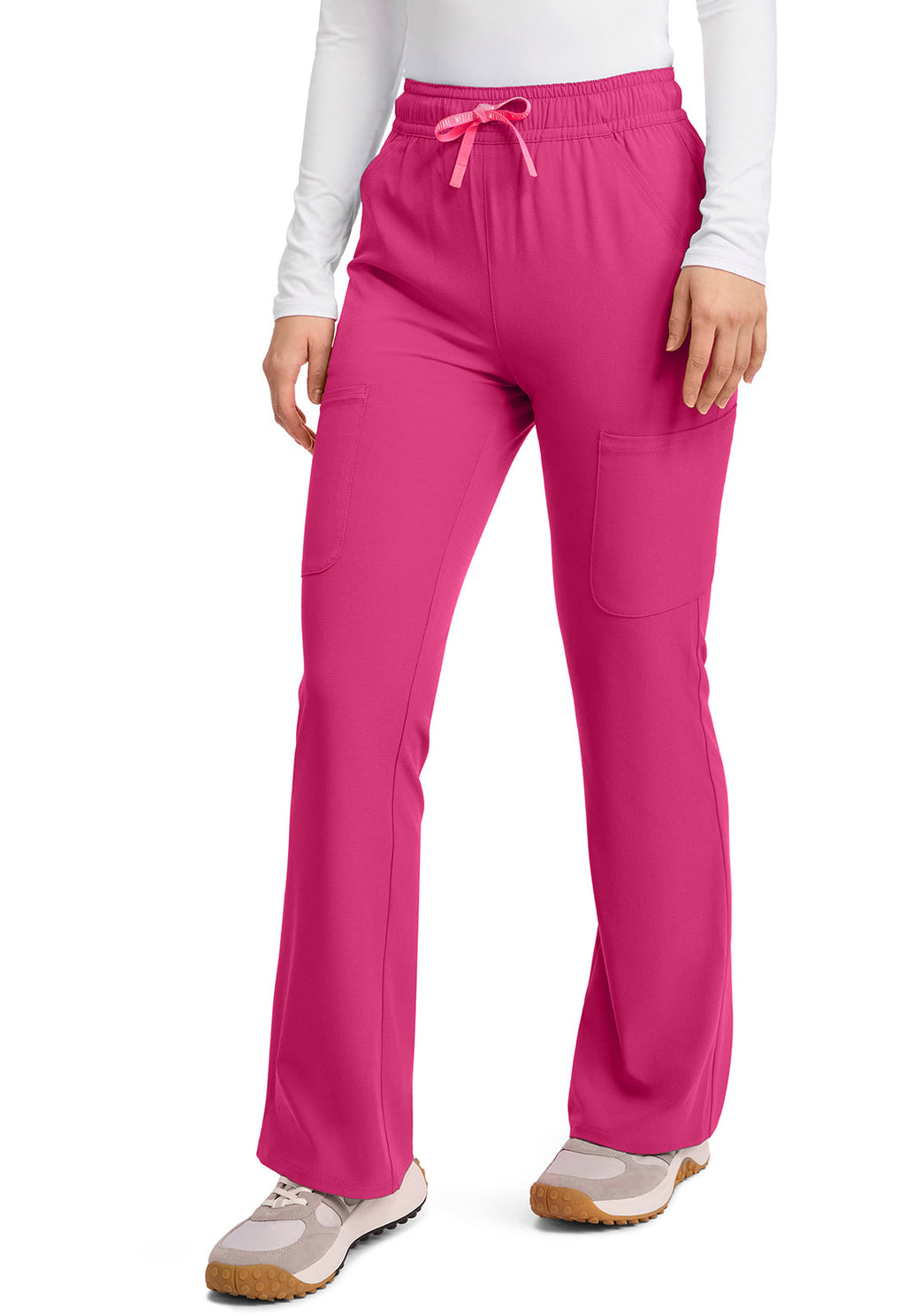 Amp MC104 Women's High Rise 4-Pocket Flare Scrub Pants Pink Power