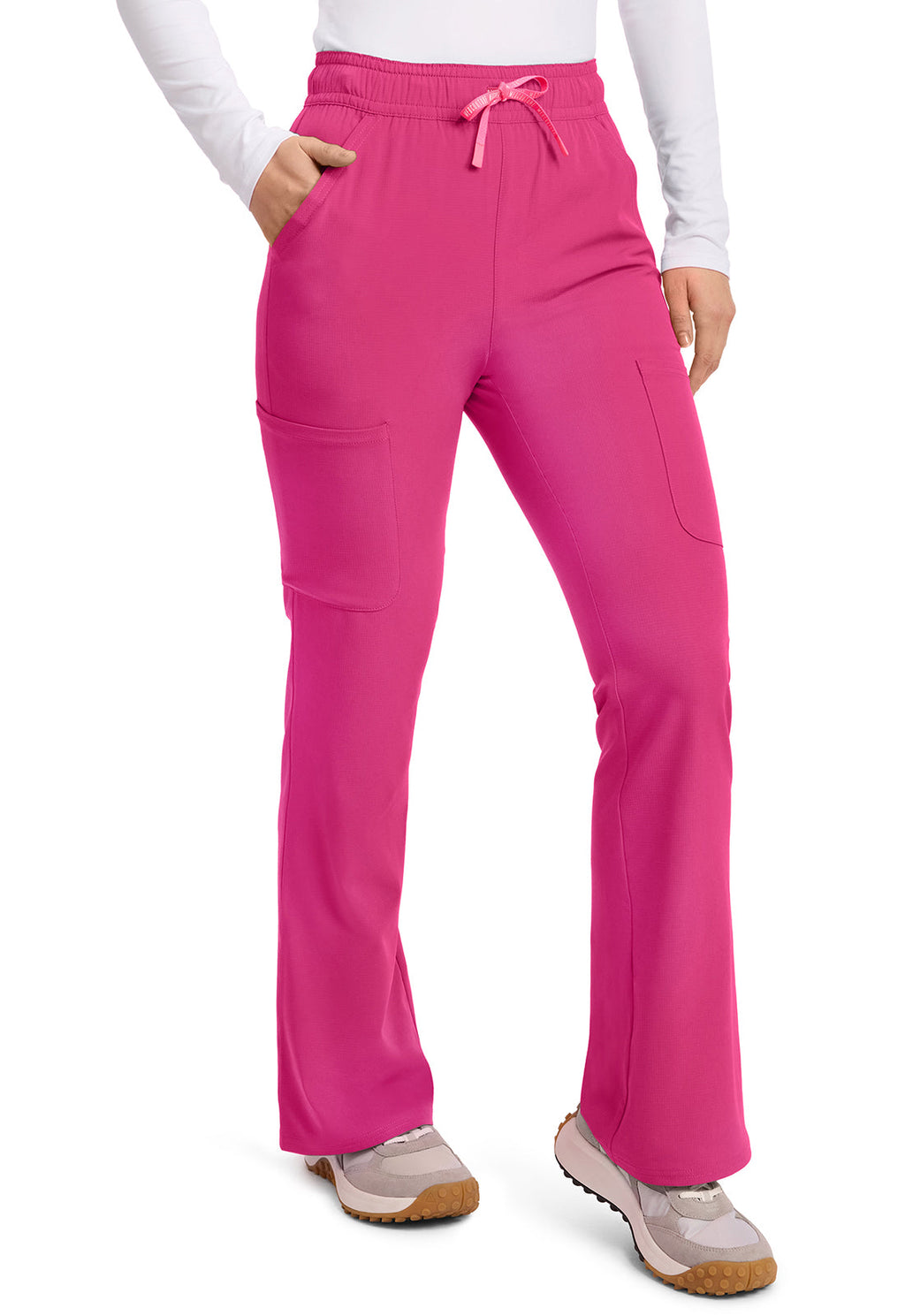 Amp MC104 Women's High Rise 4-Pocket Flare Scrub Pants Pink Power