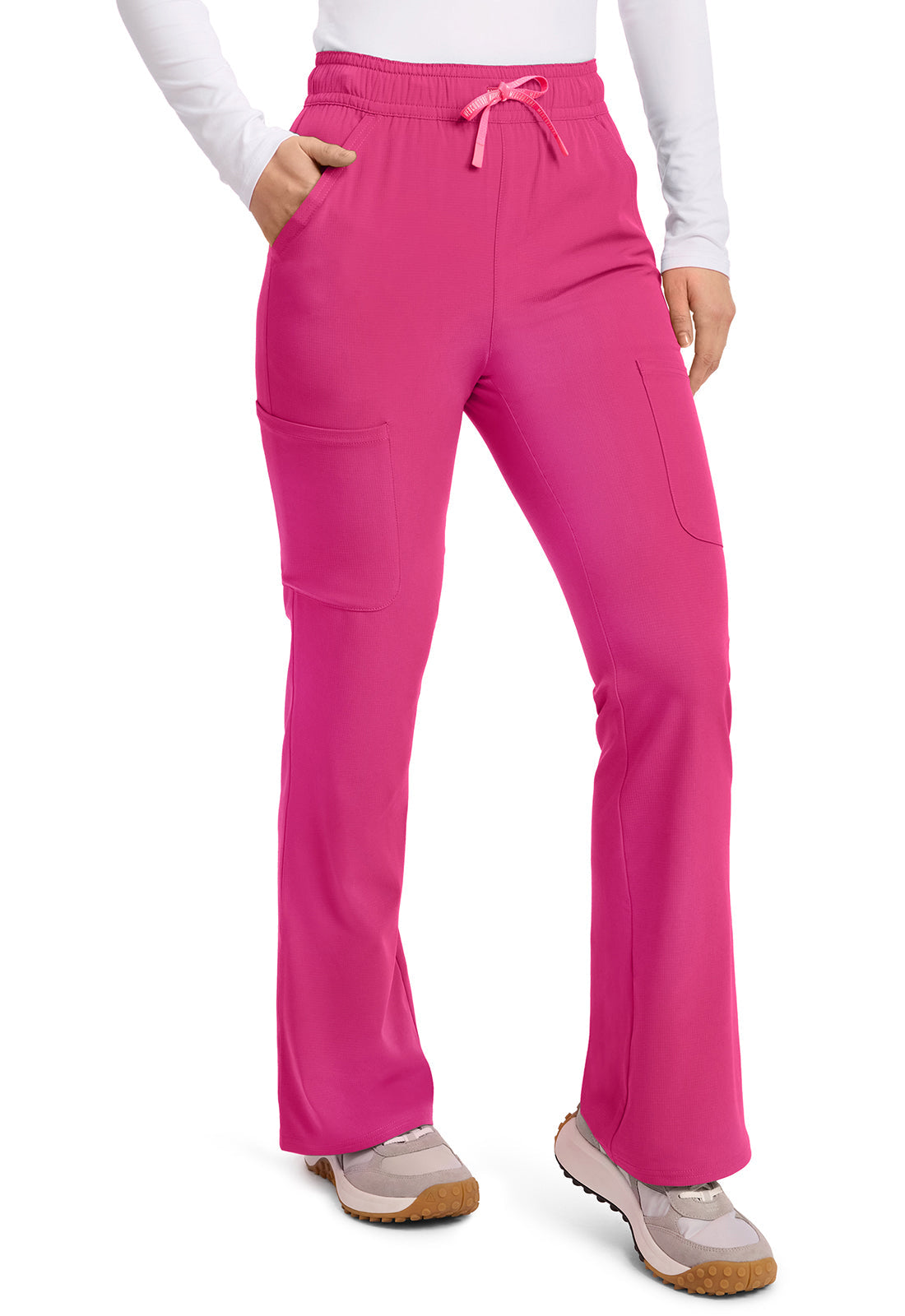 Amp MC104 Women's High Rise 4-Pocket Flare Scrub Pants Pink Power