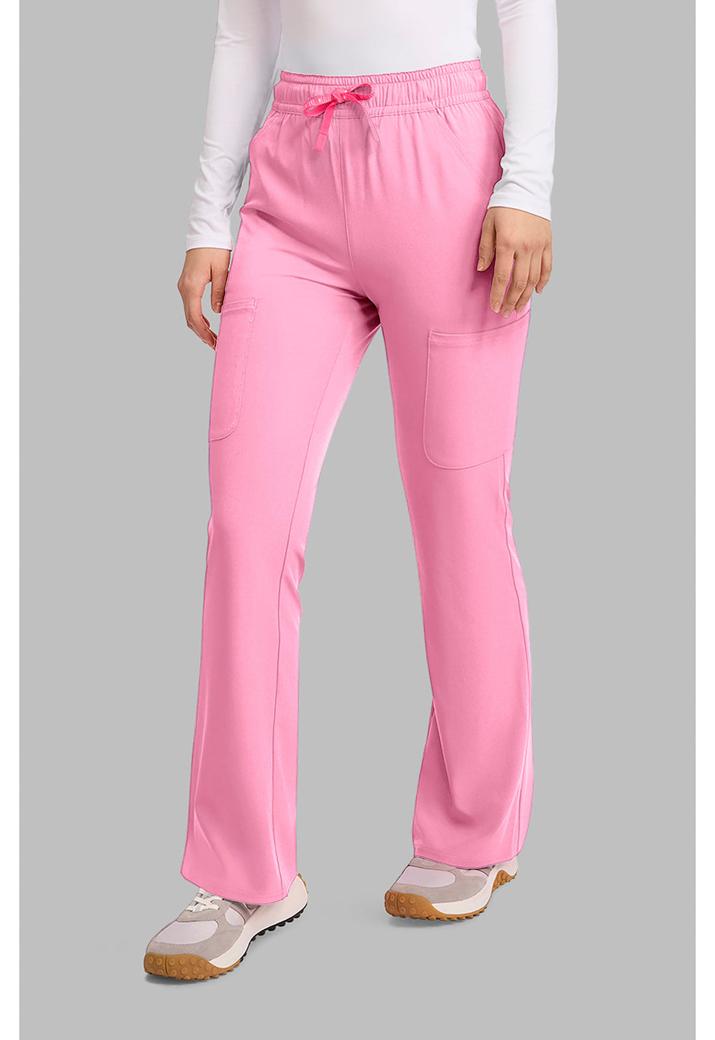 Amp MC104 Women's High Rise 4-Pocket Flare Scrub Pants Pixel Pink