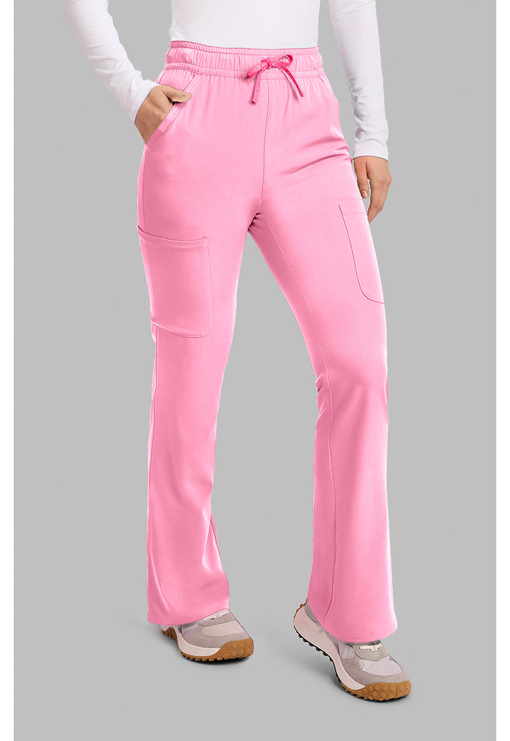 Amp MC104 Women's High Rise 4-Pocket Flare Scrub Pants Pixel Pink