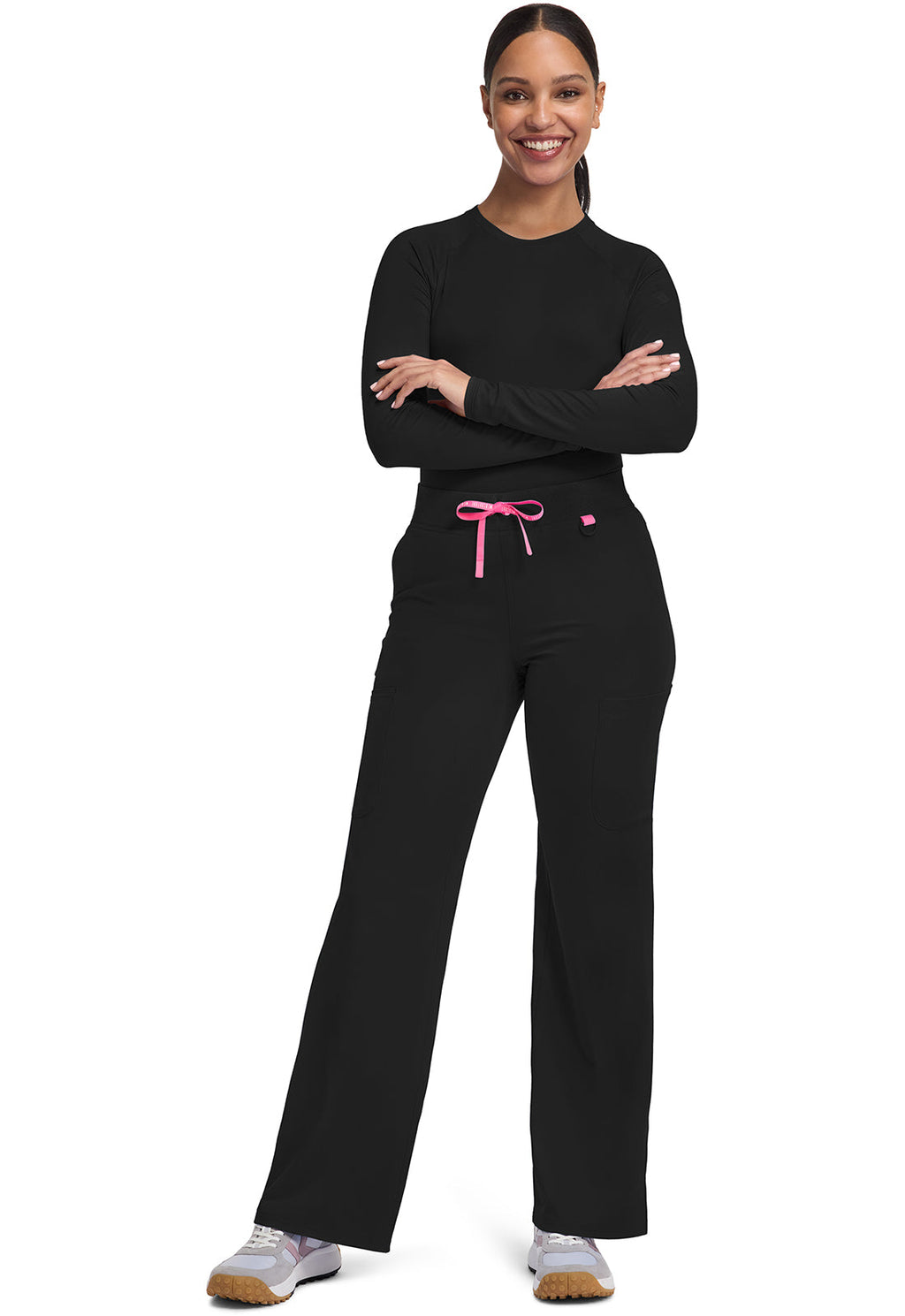 Amp MC109 Women's Wide Leg Pull On Scrub Pants Black