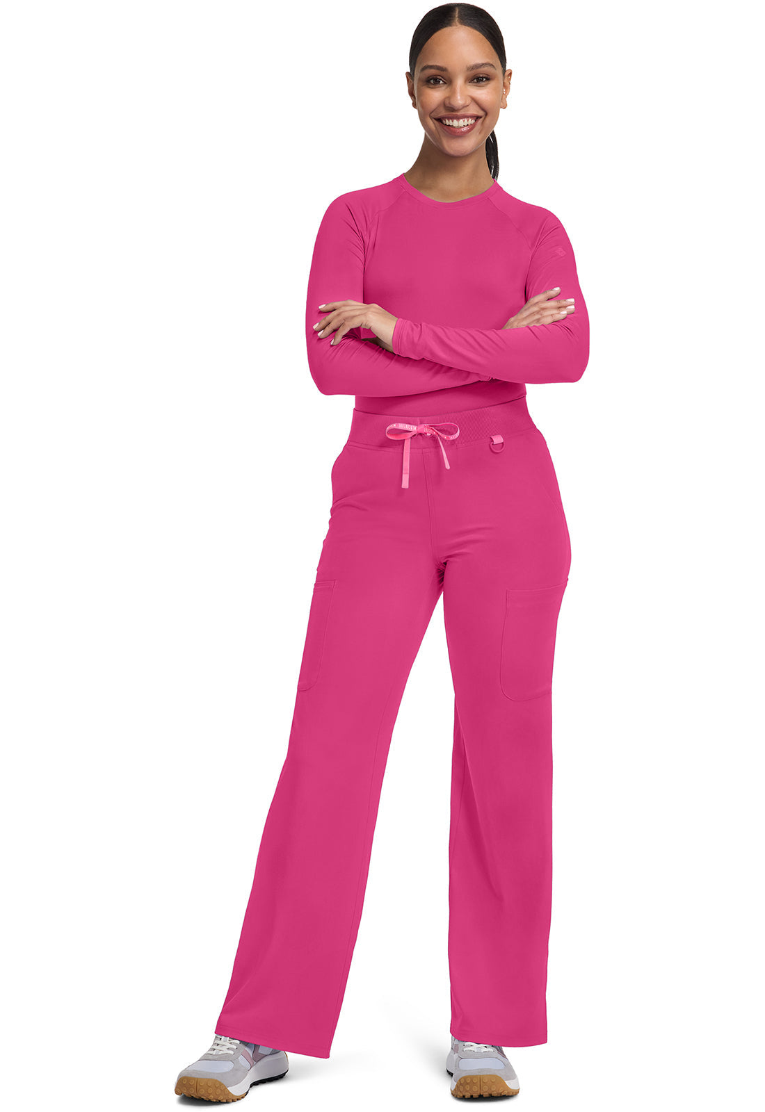 Amp MC109 Women's Wide Leg Pull On Scrub Pants Pink Power