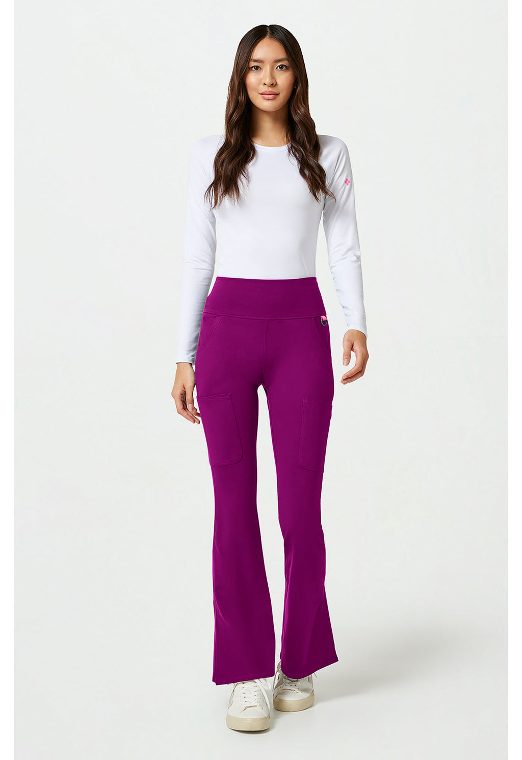 Amp Knit MC150 Women's Flare Leg Yoga Scrub Pants Plum Royale