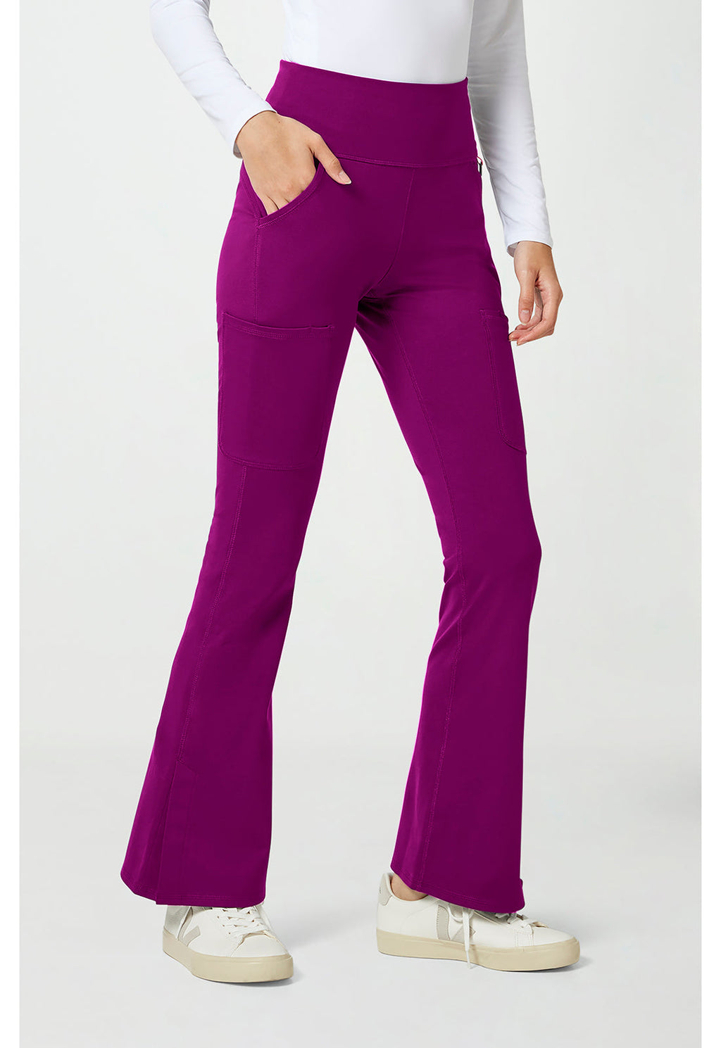 Amp Knit MC150 Women's Flare Leg Yoga Scrub Pants Plum Royale