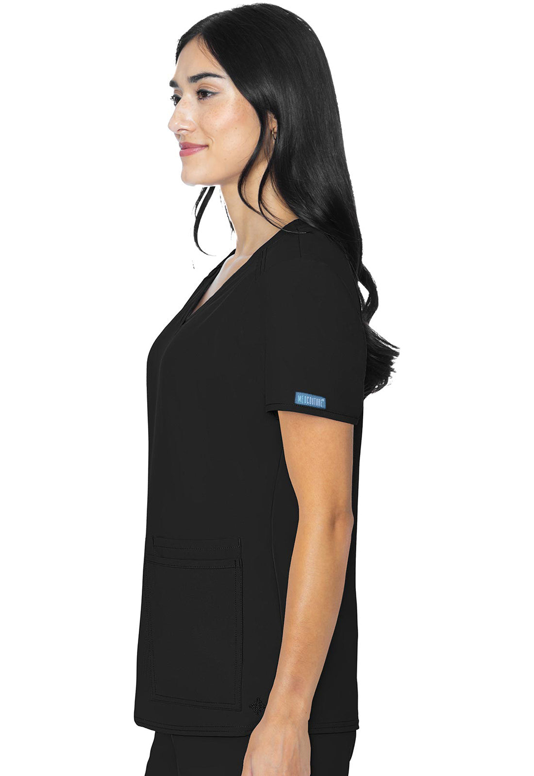 Insight MC2411 3 Pocket Top Black Model Image Right Side | Med Couture