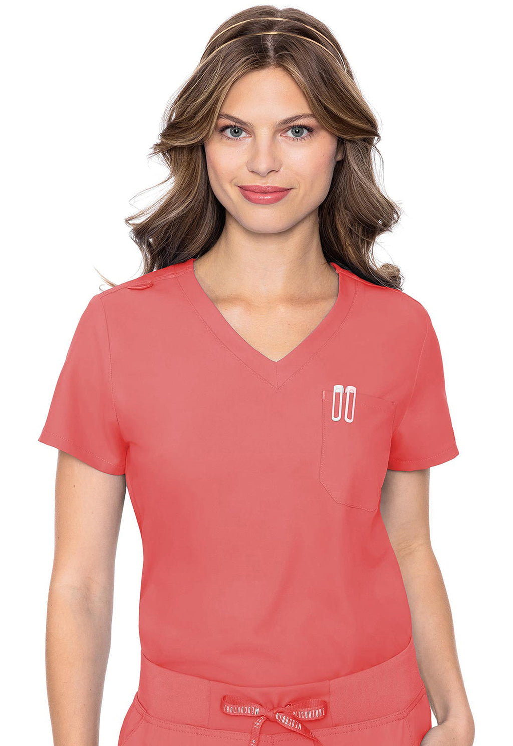 Insight MC2432 Women's One Pocket Tuck-In Scrub Top Coral
