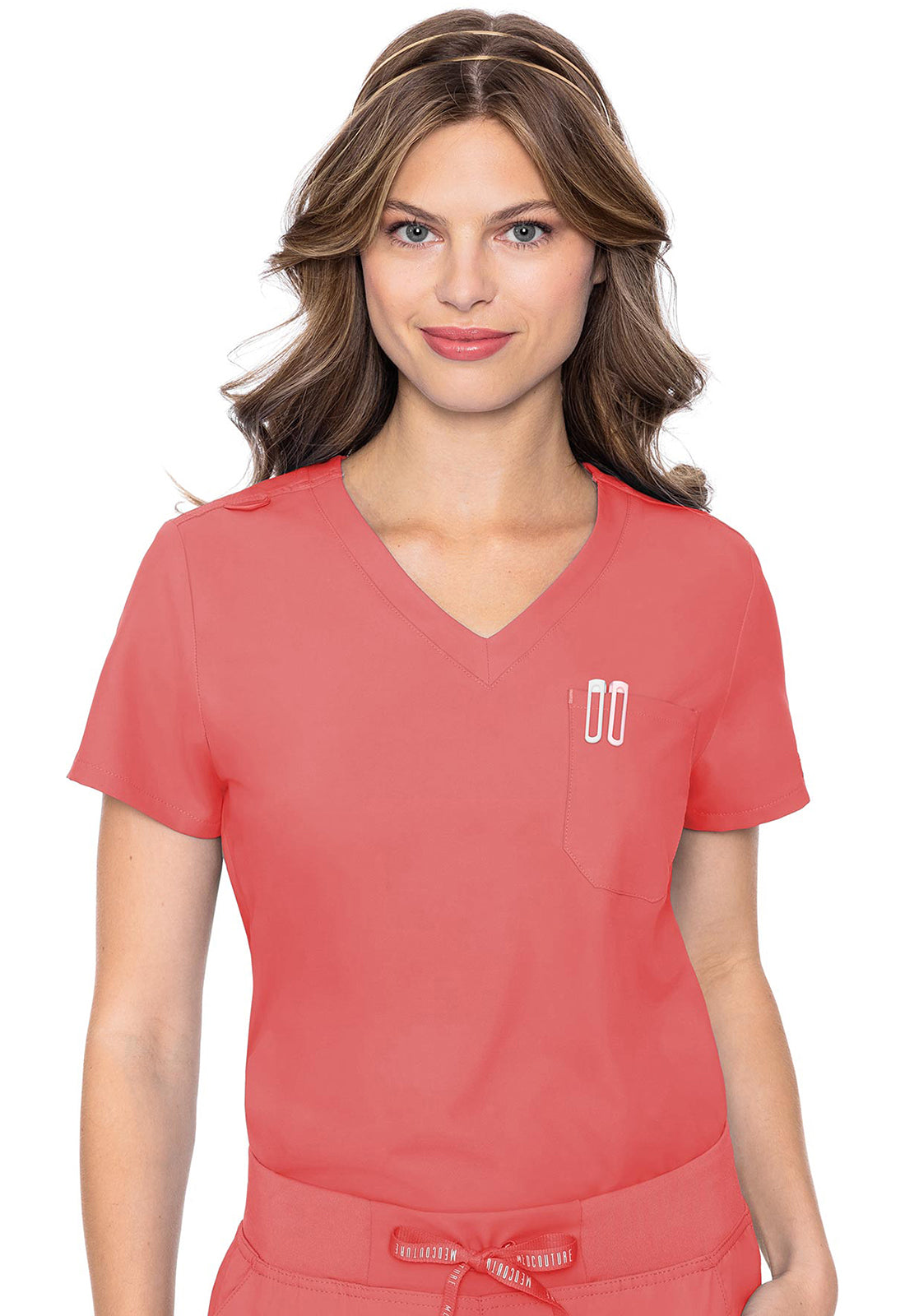 Insight MC2432 Women's One Pocket Tuck-In Scrub Top Coral