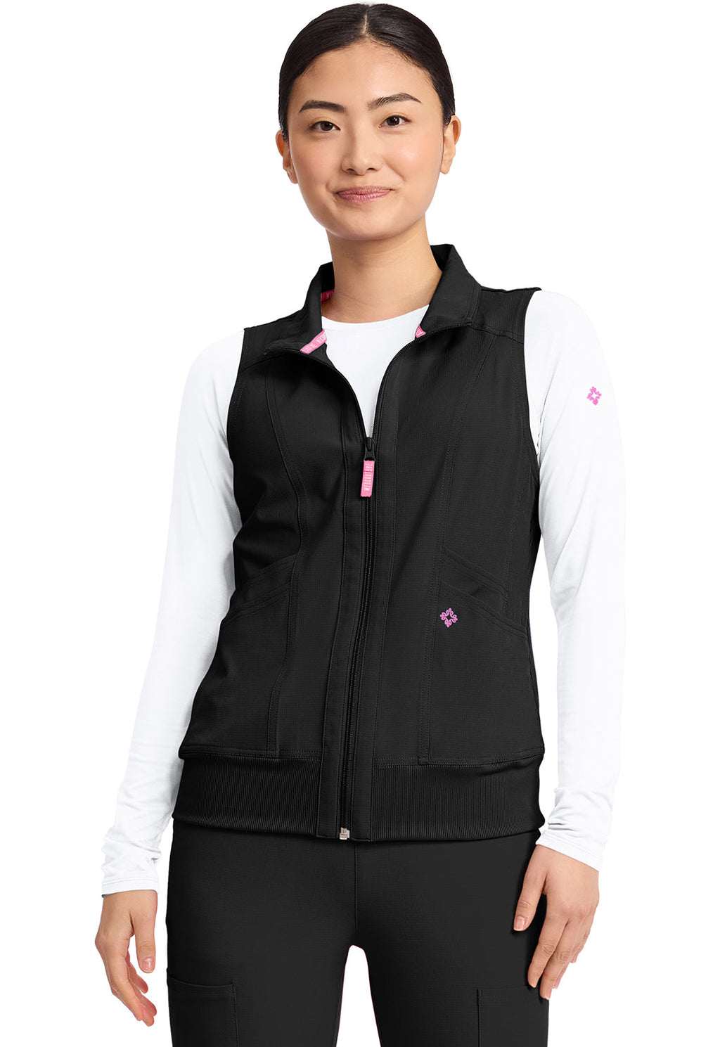 Amp MC500 Women's 4-Pocket Zip Front Scrub Vests Black