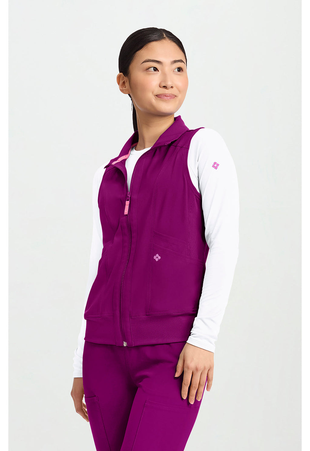 Amp MC500 Women's 4-Pocket Zip Front Scrub Vests Plum Royale