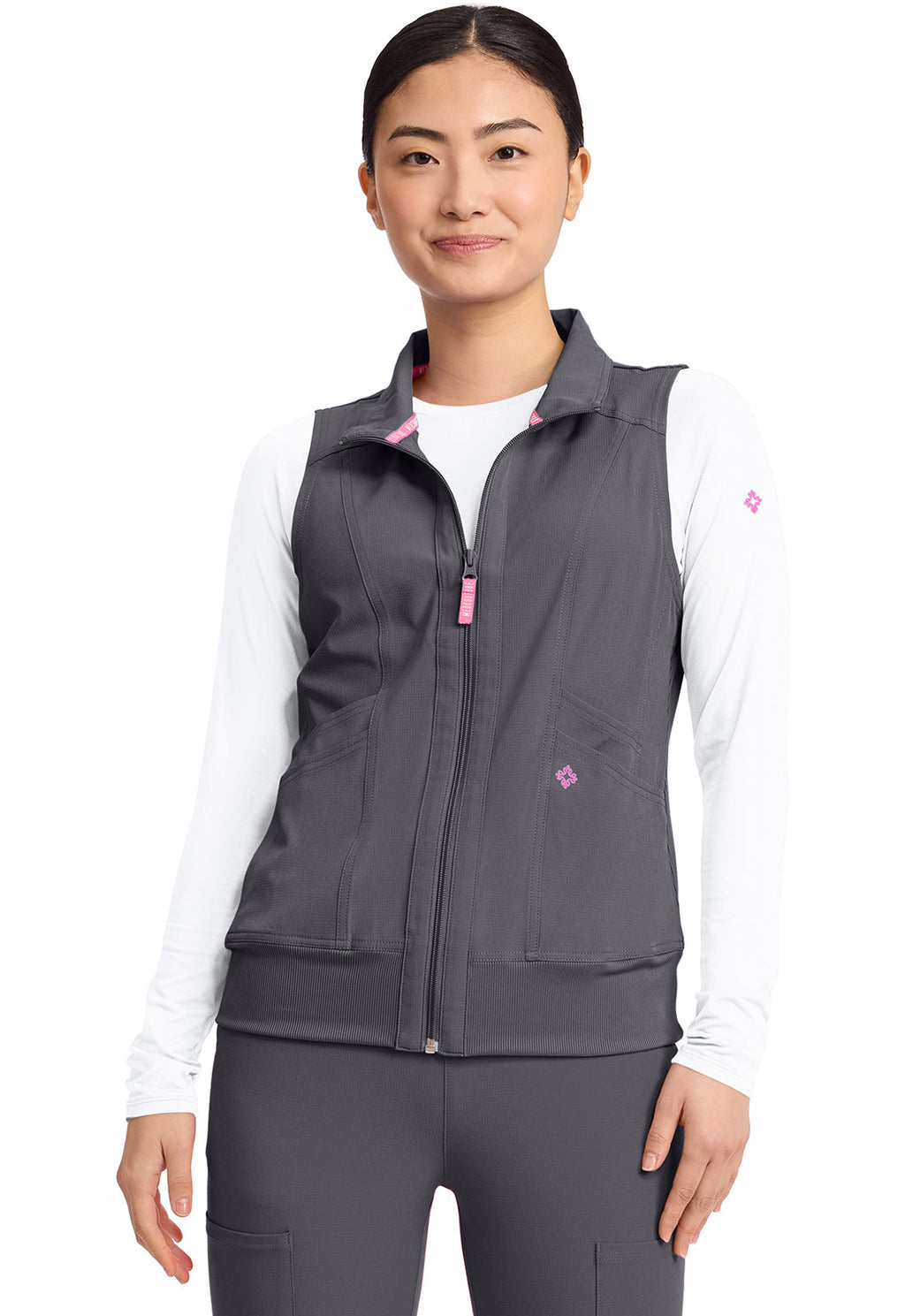 Amp MC500 Women's 4-Pocket Zip Front Scrub Vests Pewter