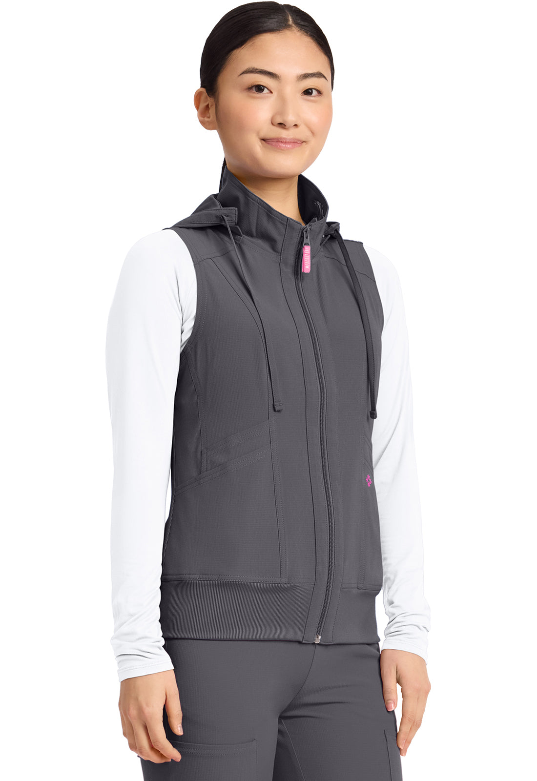 Amp MC500 Women's 4-Pocket Zip Front Scrub Vests Pewter