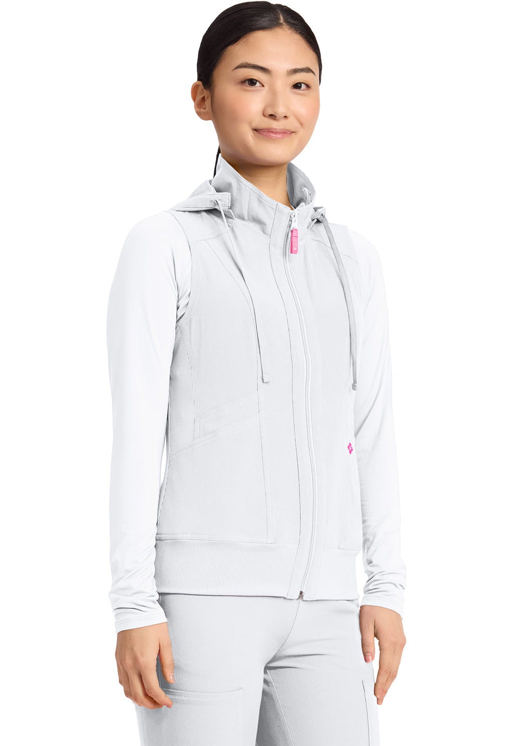 Amp MC500 Women's 4-Pocket Zip Front Scrub Vests White
