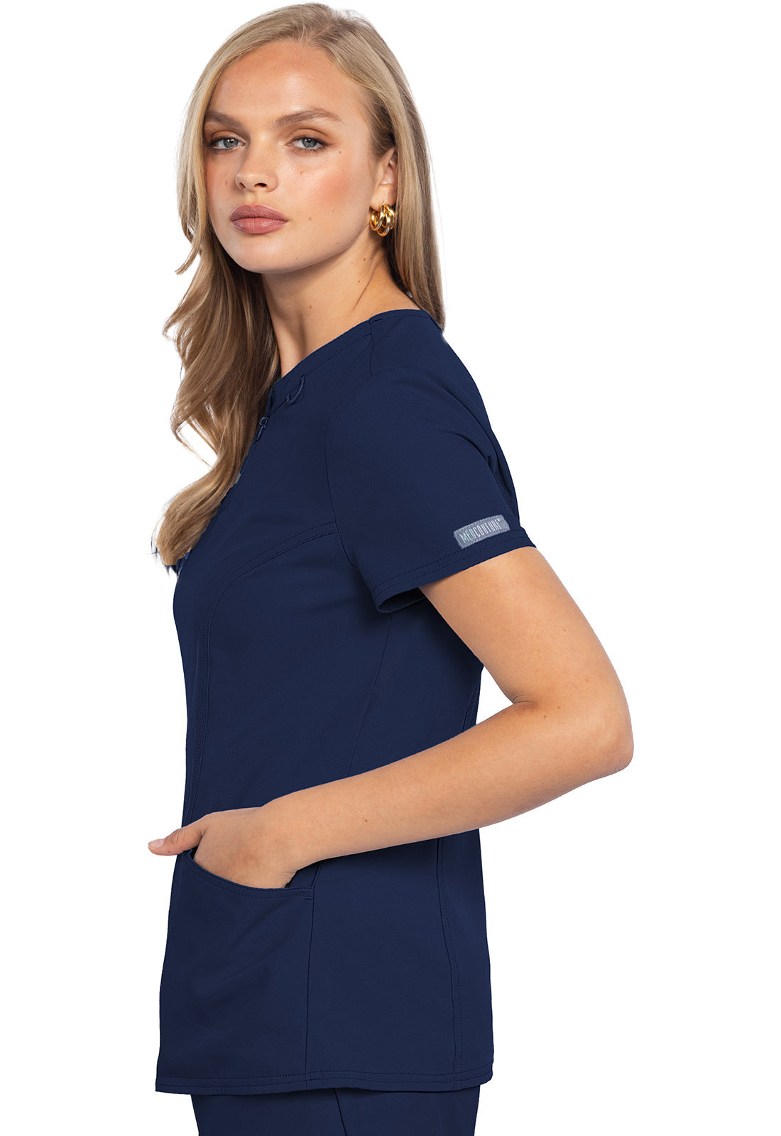 Insight MC609 Zip Front Henley Top Navy | Scrubs for Women