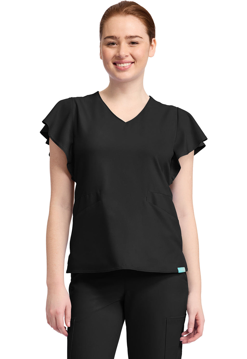 Insight MC611 Women's 2-Pocket Flutter Sleeve V-Neck Black