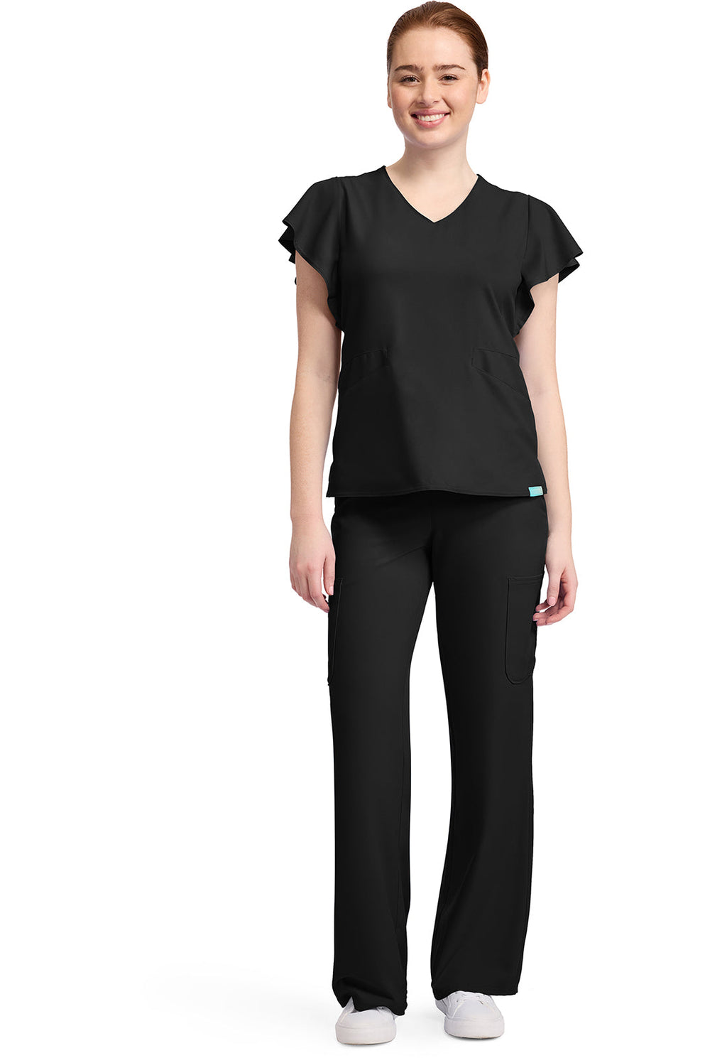 Insight MC611 Women's 2-Pocket Flutter Sleeve V-Neck Black