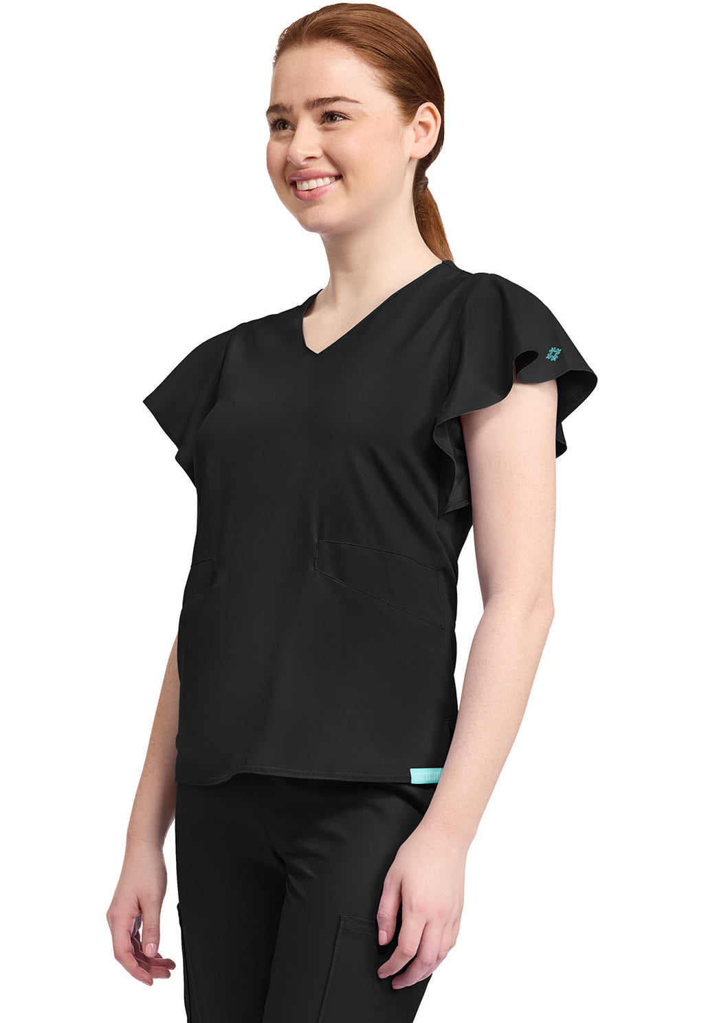 Insight MC611 Women's 2-Pocket Flutter Sleeve V-Neck Black