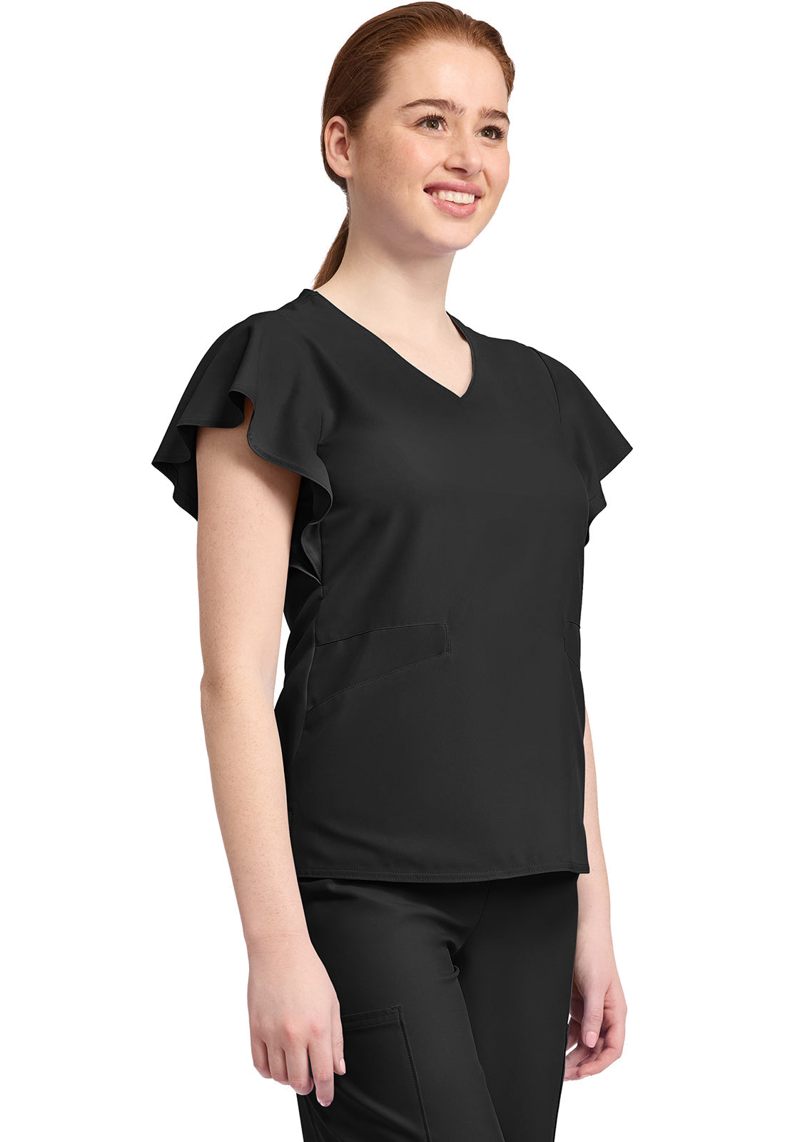 Insight MC611 Women's 2-Pocket Flutter Sleeve V-Neck Black