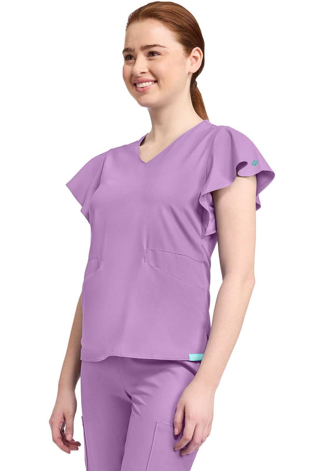 Insight MC611 Women's 2-Pocket Flutter Sleeve V-Neck Lilac