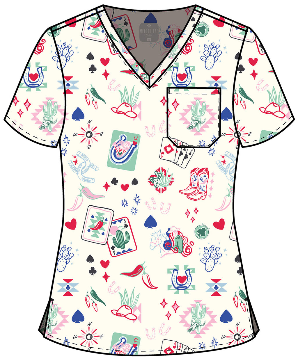 Prints MC632 Women's Print V-Neck Scrub Top Lady Luck