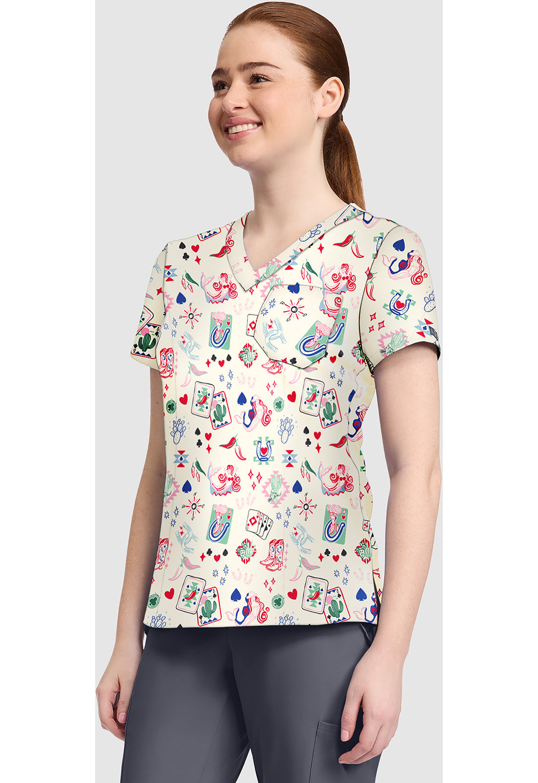 Prints MC632 Women's Print V-Neck Scrub Top Lady Luck