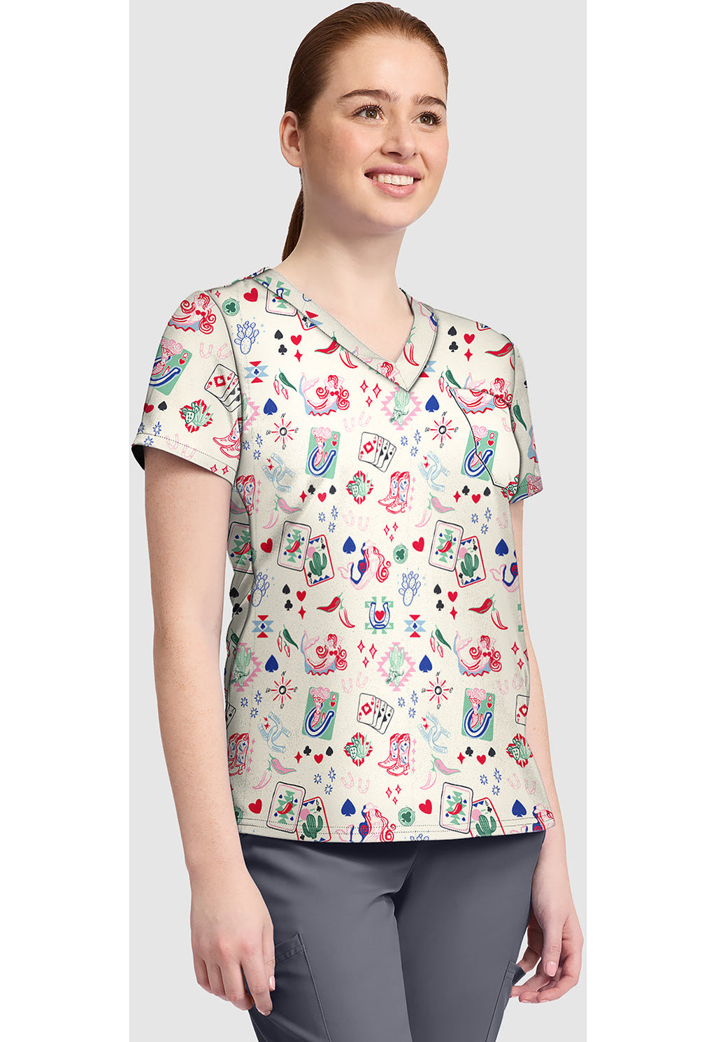 Prints MC632 Women's Print V-Neck Scrub Top Lady Luck
