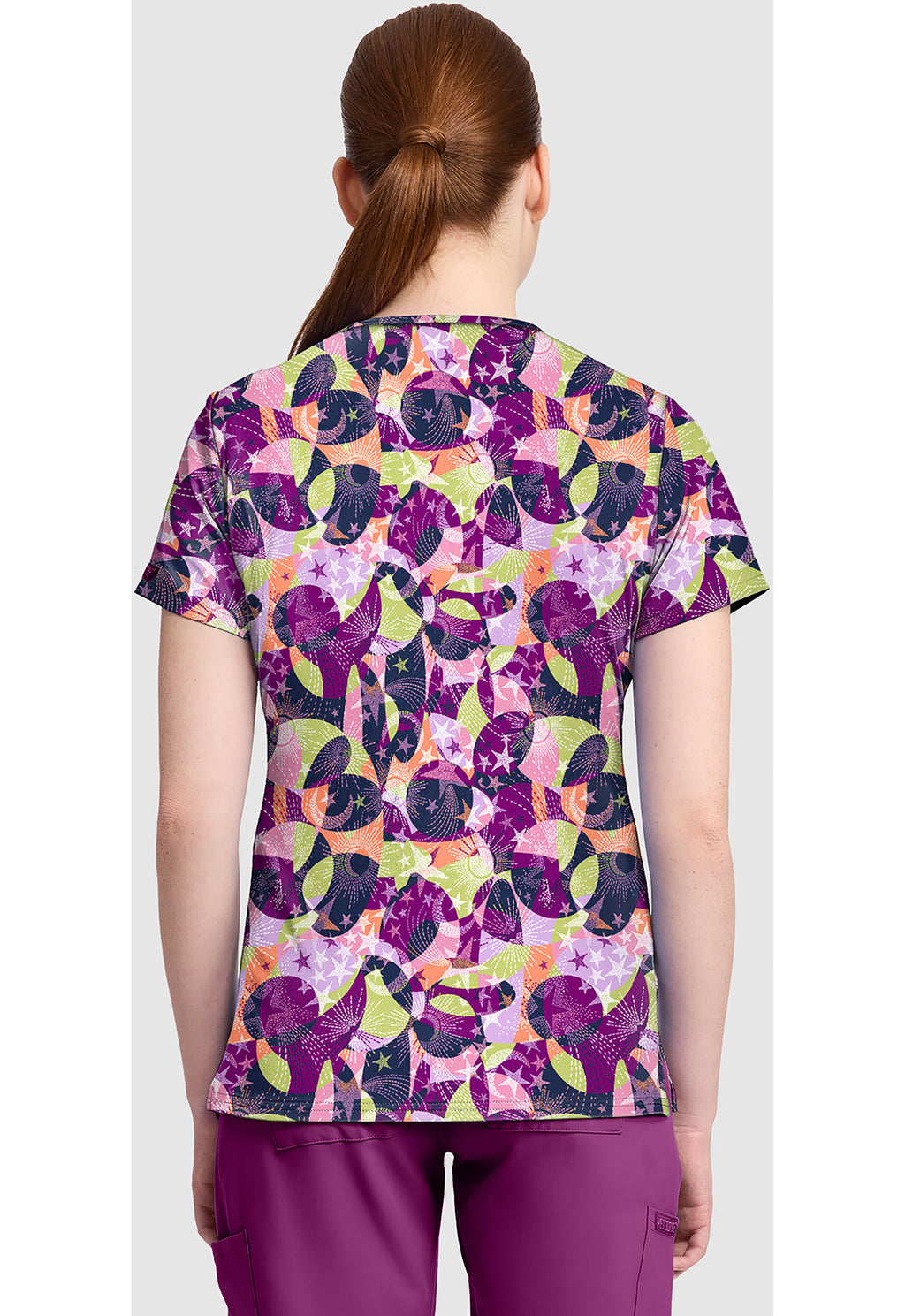 Prints MC632 Women's Print V-Neck Scrub Top Star Bright