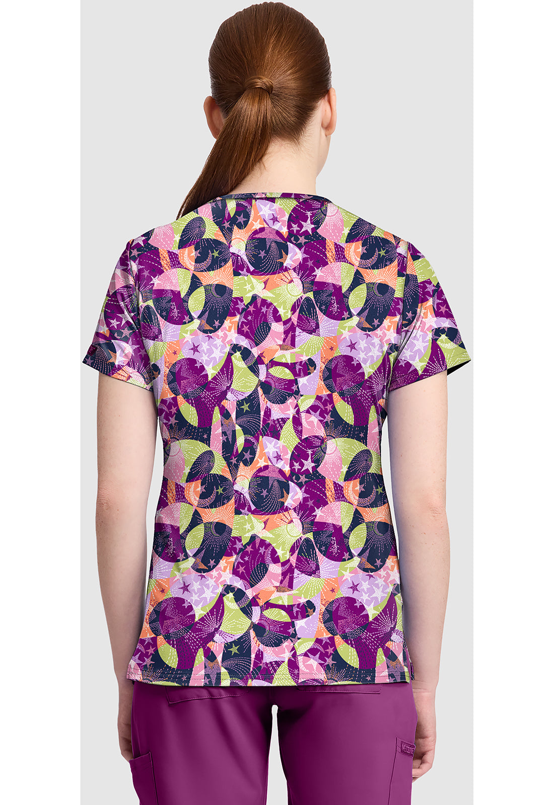 Prints MC632 Women's Print V-Neck Scrub Top Star Bright