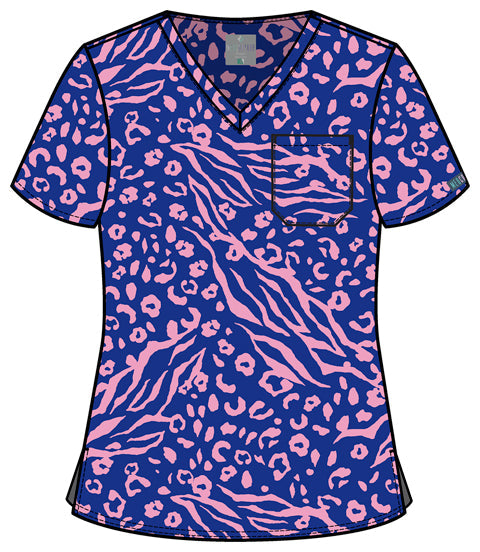 Prints MC632 Print V-Neck Top Two Tone Skin