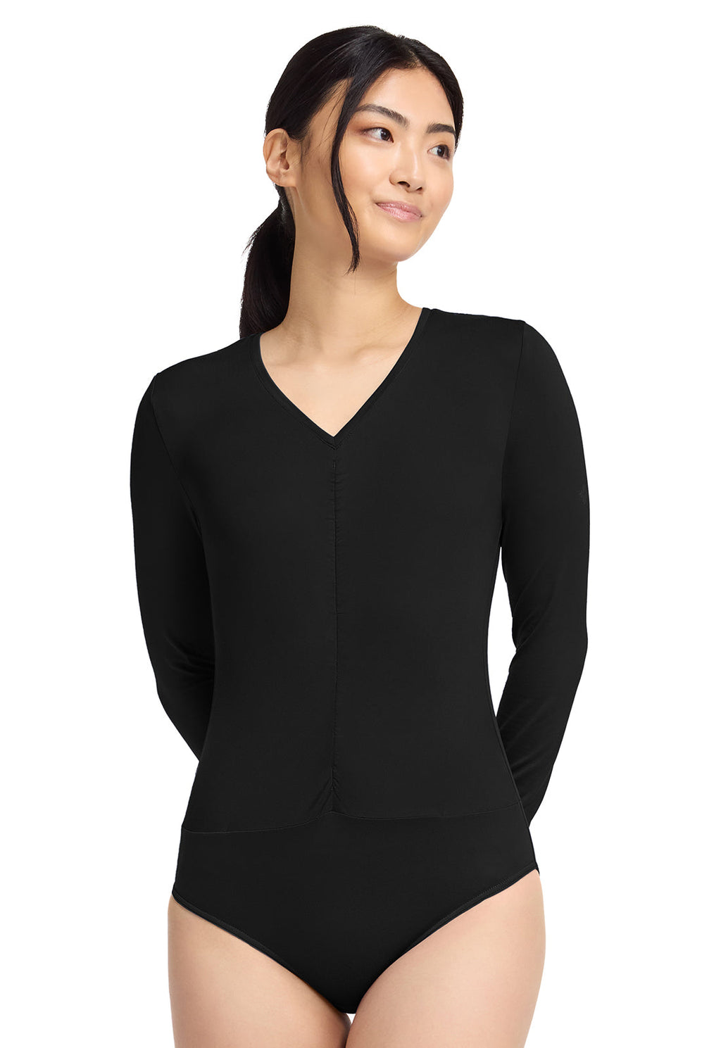 Layers MC698 Ruched Underscrub Bodysuit Black
