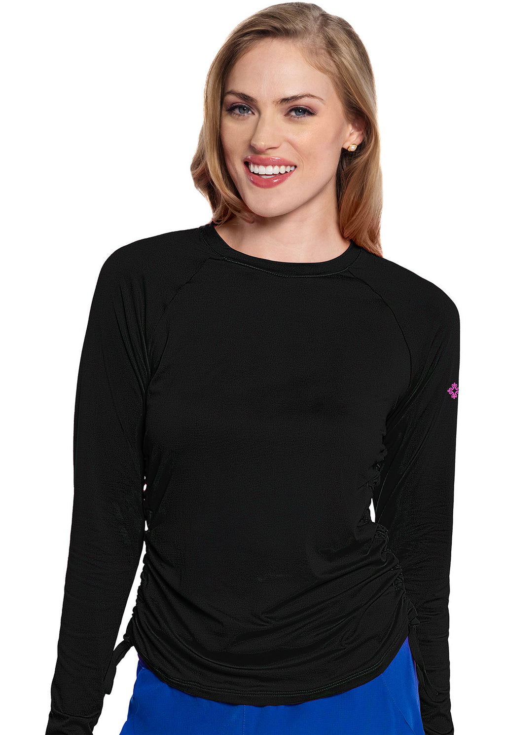 AMP MC700 Long Sleeve Ruched Underscrub Black Model Image Front | Med Couture
