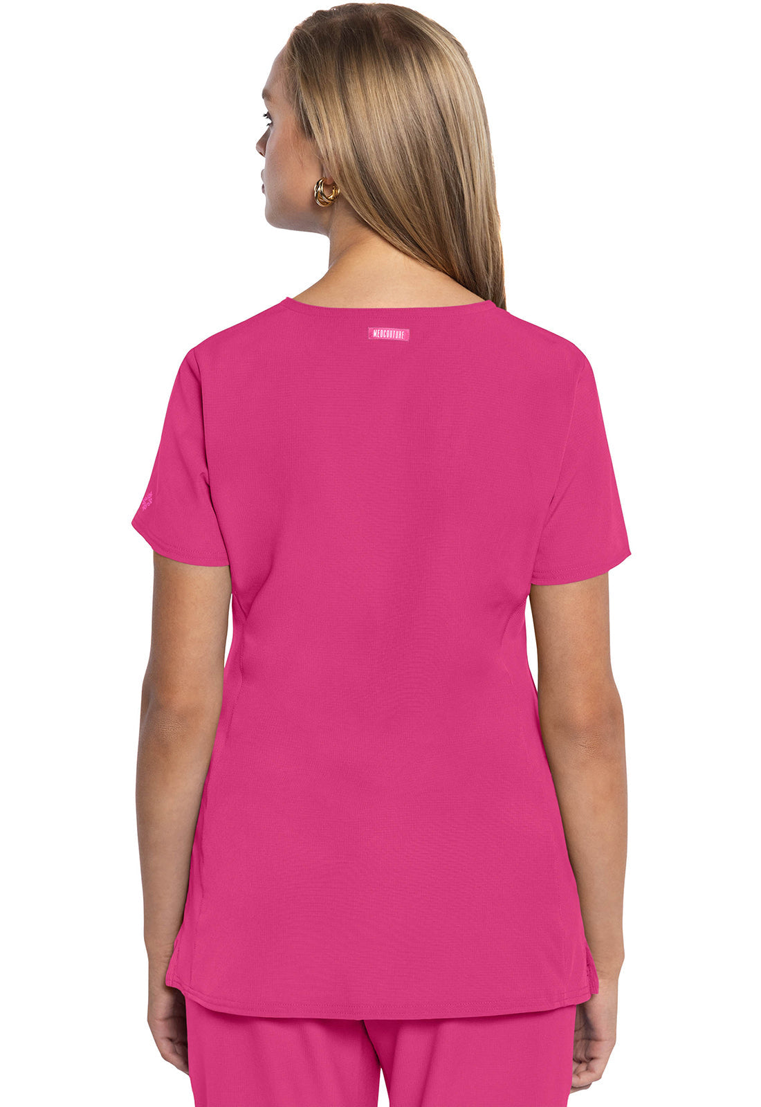 AMP MC702 V-Neck Top Pink Power Model Image Back | Med Couture